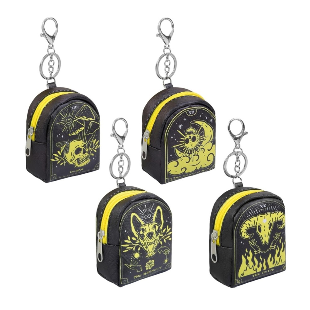 NEW 💀Set of 4💀 Mini Backpack Bag Charms Tarot Spooky Goth Horror Black Yellow